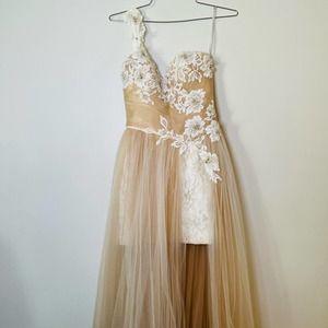 Sherri Hill Wedding Dress One Shoulder Strap Short w Tulle Maxi Size 2